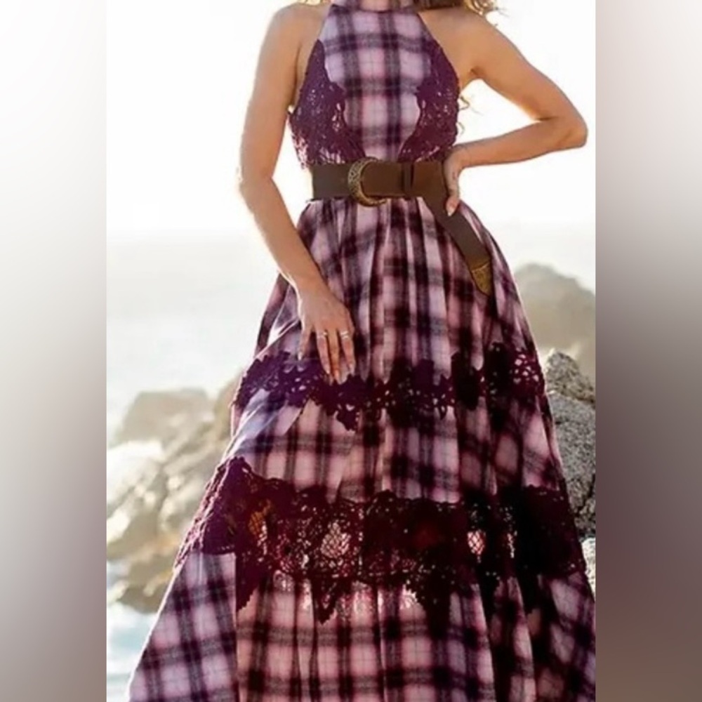 Joyfolie Red and White One Shoulder Tiered Sundress